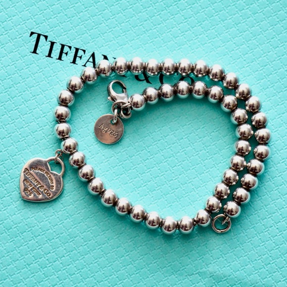 Tiffany & Co. Tiffany Blue Heart Tag Bead Bracelet 4mm Sterling Silver Medium - Picture 2 of 5